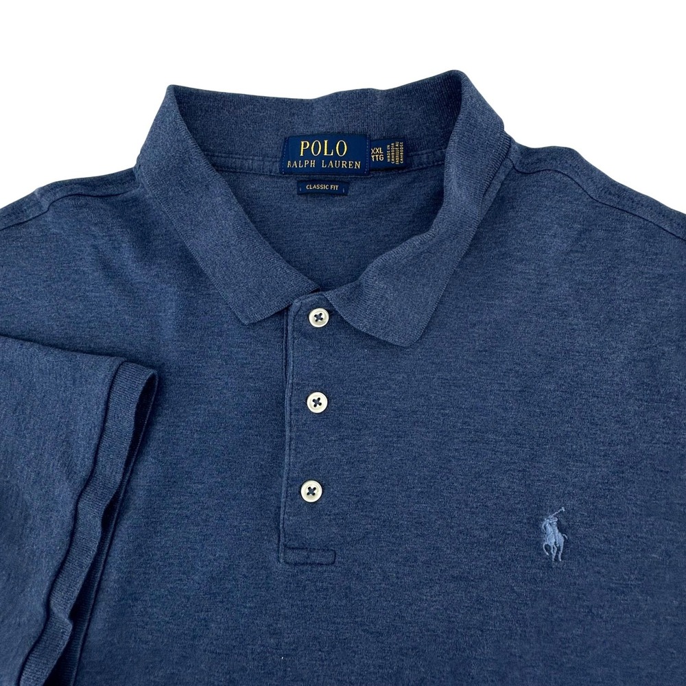 Polo Ralph Lauren Mens XXL Classic Fit Short Sleeve Polo Shirt Heather Navy Blue